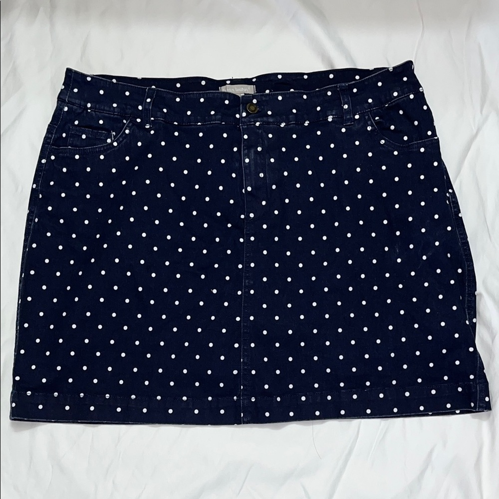 Woman Within Navy and White Polka Dot Mini Skirt